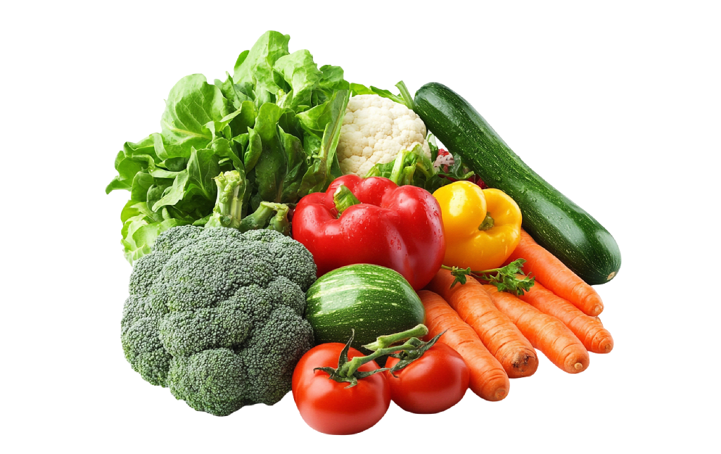 Fresh assorted mixed vegetables including tomatoes, carrots, capsicum, and greens